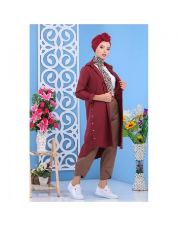 Tunique chemise longue pour femme - Couleur Bordeaux 