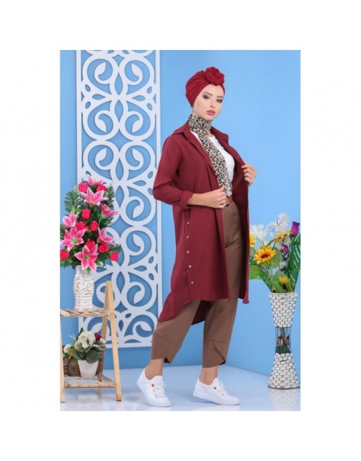 Tunique chemise longue pour femme - Couleur Bordeaux Tunique chemise longue pour femme - Couleur Bordeaux