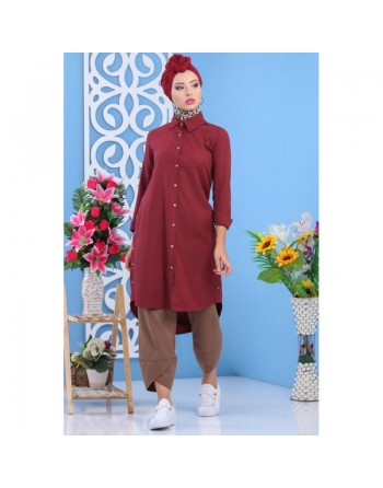 Tunique chemise longue pour femme - Couleur Bordeaux 