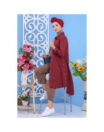 Tunique chemise longue pour femme - Couleur Bordeaux 