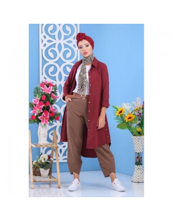 Tunique chemise longue pour femme - Couleur Bordeaux 