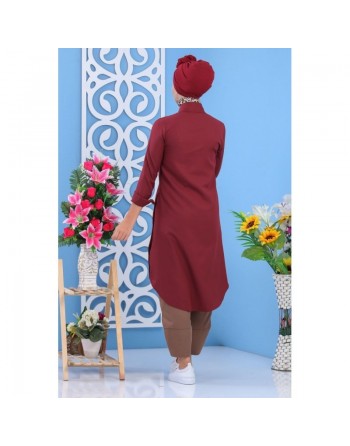 Tunique chemise longue pour femme - Couleur Bordeaux 