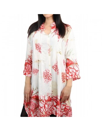 Chemise blanche ample imprimée motifs fleurs rouges 