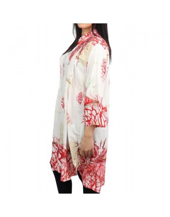 Chemise blanche ample imprimée motifs fleurs rouges 