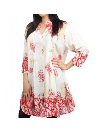 Chemise blanche ample imprimée motifs fleurs rouges 