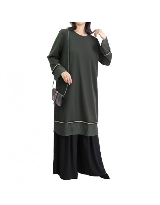 Tunique ample avec parties plissées pour femme - Couleur Vert Foncé 