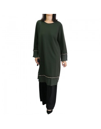 Tunique ample avec parties plissées pour femme - Couleur Vert Foncé 