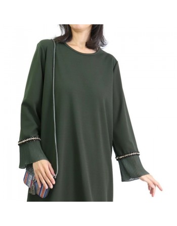 Tunique ample avec parties plissées pour femme - Couleur Vert Foncé 