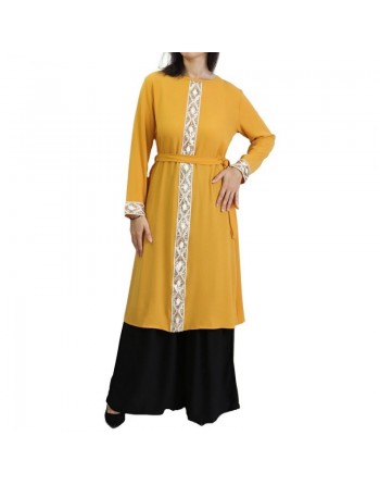 Tunique fluide à manches longues avec strass et broderies pour femme (Plusieurs couleurs disponibles) 