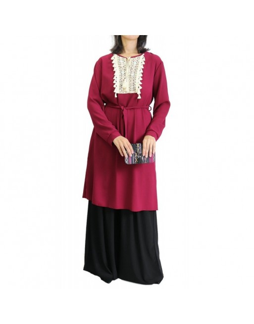 Tunique fluide brodée à pompons pour femme (Plusieurs couleurs disponibles) Tunique fluide brodée à pompons pour femme (Plusieurs couleurs disponibles)