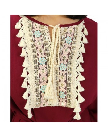 Tunique fluide brodée à pompons pour femme (Plusieurs couleurs disponibles) 