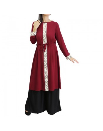 Tunique à manches longues avec strass et ceinture pour femme (Plusieurs couleurs disponibles) 