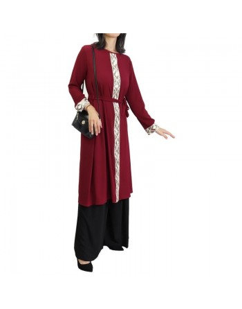 Tunique à manches longues avec strass et ceinture pour femme (Plusieurs couleurs disponibles) 