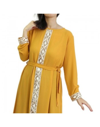 Tunique à manches longues avec strass et ceinture pour femme (Plusieurs couleurs disponibles) 