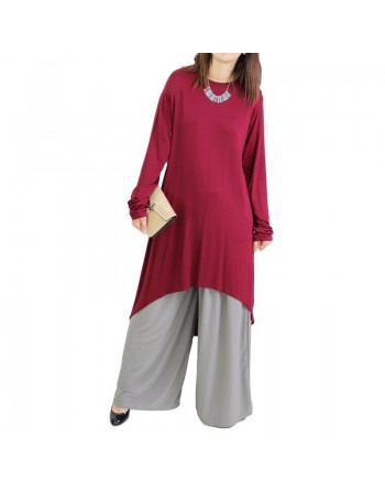 Tunique longue en viscose pour femme - Couleur Bordeaux 