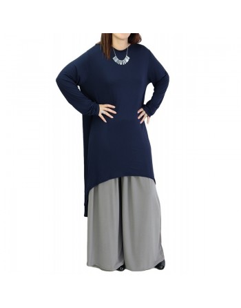 Tunique longue en viscose pour femme - Couleur Bleu Marine 