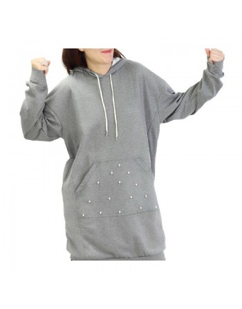 Sweat long perlé pour femme - Couleur gris chiné 