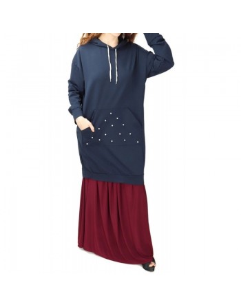 Sweat long perlé pour femme - Couleur bleu marine 