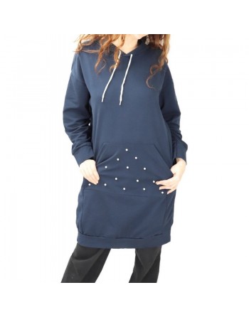 Sweat long perlé pour femme - Couleur bleu marine 