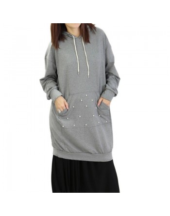 Sweat long perlé pour femme - Couleur bleu marine 