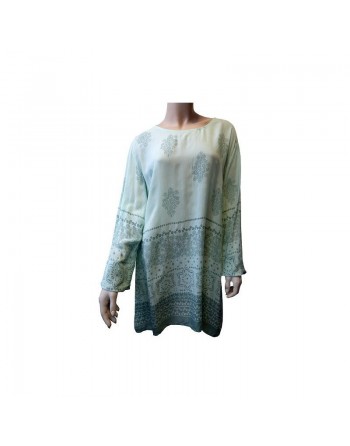 Tunique en viscose à motif floral pour femme - Couleurs vert d'eau motifs vert gris 