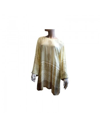 Tunique viscose à motifs pour femme - Couleur jaune pâle et beige 