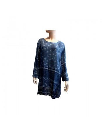 Tunique bleue avec des motifs bleu foncé et blancs pour femme - Taille standard 