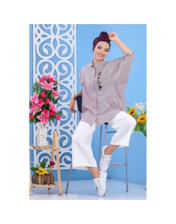 Chemise ample pour femme - Brodée à rayures bleues 