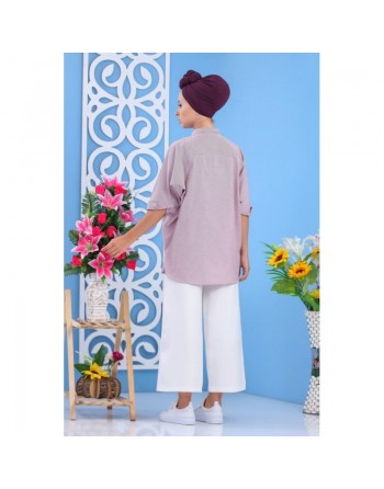 Chemise ample pour femme - Brodée à rayures bleues 
