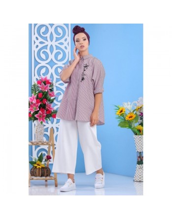 Chemise brodée à rayures prunes pour femmes 