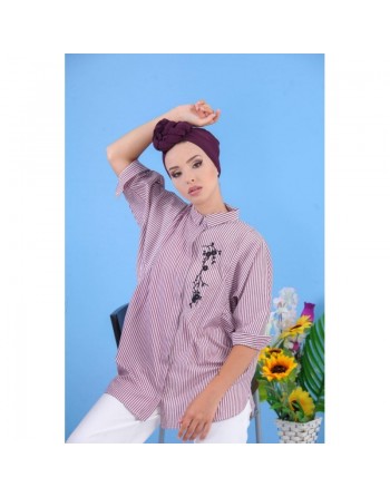 Chemise brodée à rayures prunes pour femmes 