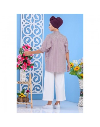 Chemise brodée à rayures prunes pour femmes 