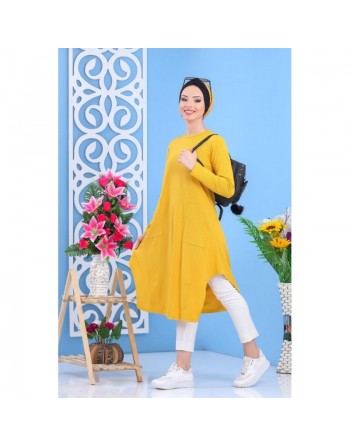 Tunique mi-longue évasée de couleur jaune empereur (Vêtement pour femme ample et mastour) 