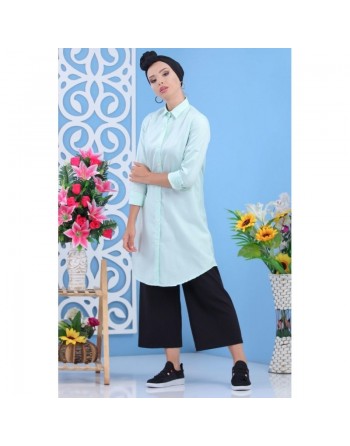 Chemise longue évasée couleur vert d'eau (100% coton) 