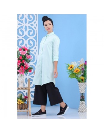 Chemise longue évasée couleur vert d'eau (100% coton) 
