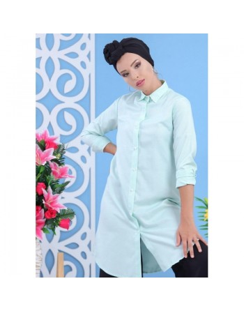 Chemise longue évasée couleur vert d'eau (100% coton) 