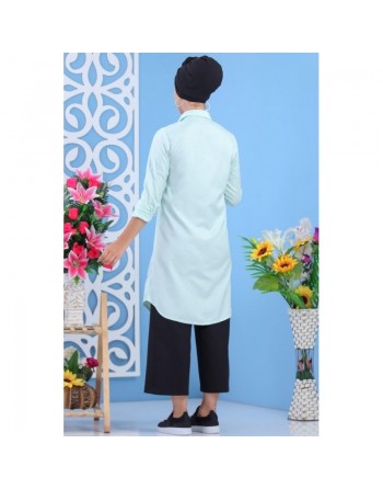 Chemise longue évasée couleur vert d'eau (100% coton) 