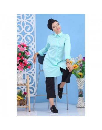 Chemise longue évasée couleur vert clair (100% coton) pour femme 