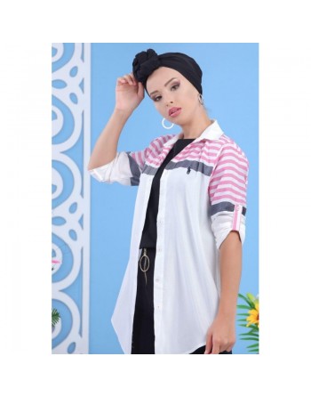 Chemise blanche avec rayures fuchsia 