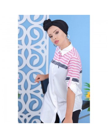 Chemise blanche avec rayures fuchsia 