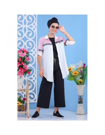 Chemise blanche avec rayures fuchsia 
