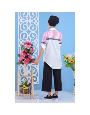 Chemise blanche avec rayures fuchsia 