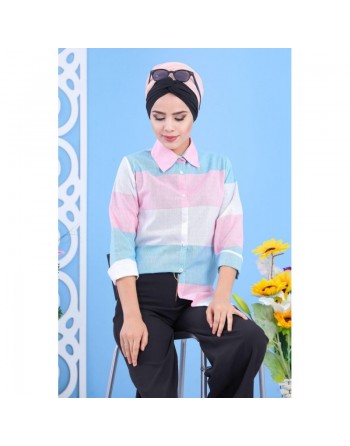 Chemise tricolore pour femme (rose, bleu, blanc) 
