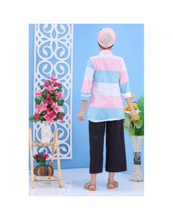 Chemise tricolore pour femme (rose, bleu, blanc) 