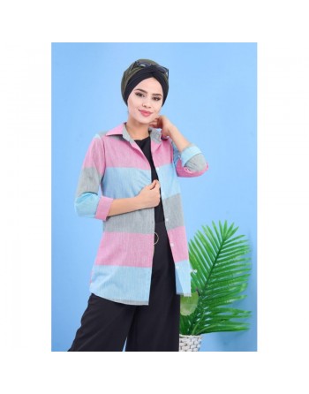 Chemise tricolore pour femme (rose, bleu) 