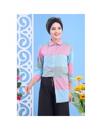 Chemise tricolore pour femme (rose, bleu) 