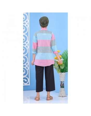 Chemise tricolore pour femme (rose, bleu) 
