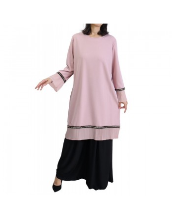 Tunique ample avec parties plissées pour femme - Couleur Rose Pâle 