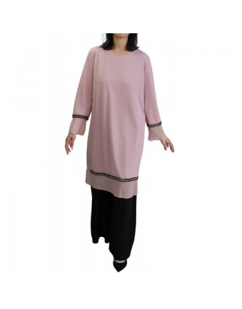 Tunique ample avec parties plissées pour femme - Couleur Rose Pâle 