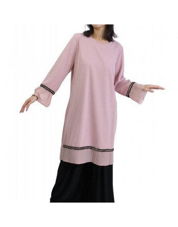 Tunique ample avec parties plissées pour femme - Couleur Rose Pâle 